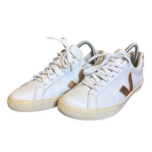 Veja Womens Size 8 Campo Sneakers White and Rose Gold Low Top Lace Up Leather